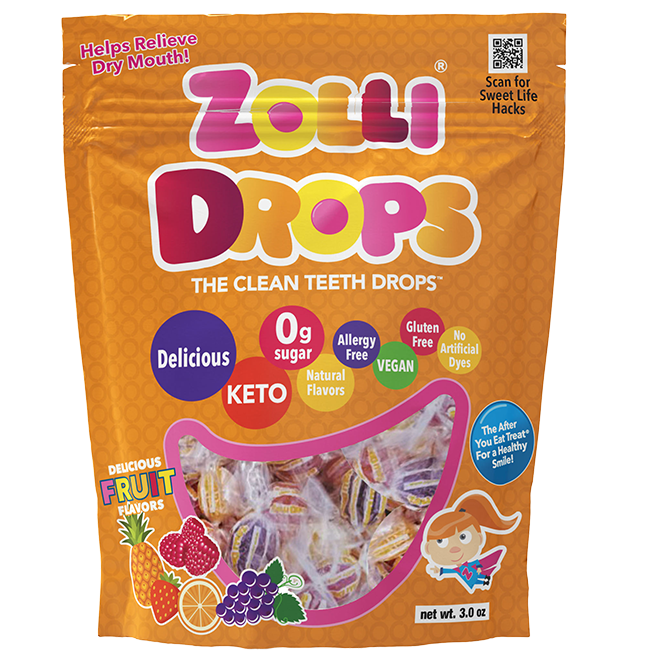 Zolli Drops, sugar-free, gluten-free, vegan, and dairy-free fruit-flavored drops, this link will open in a new window.