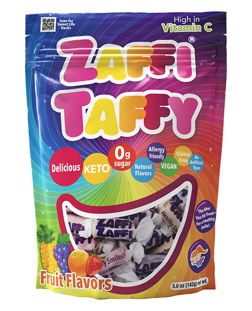 Bag of Zolli Zaffi Taffy in assorted fruit flavors, 5 oz, this link will open in a new window.